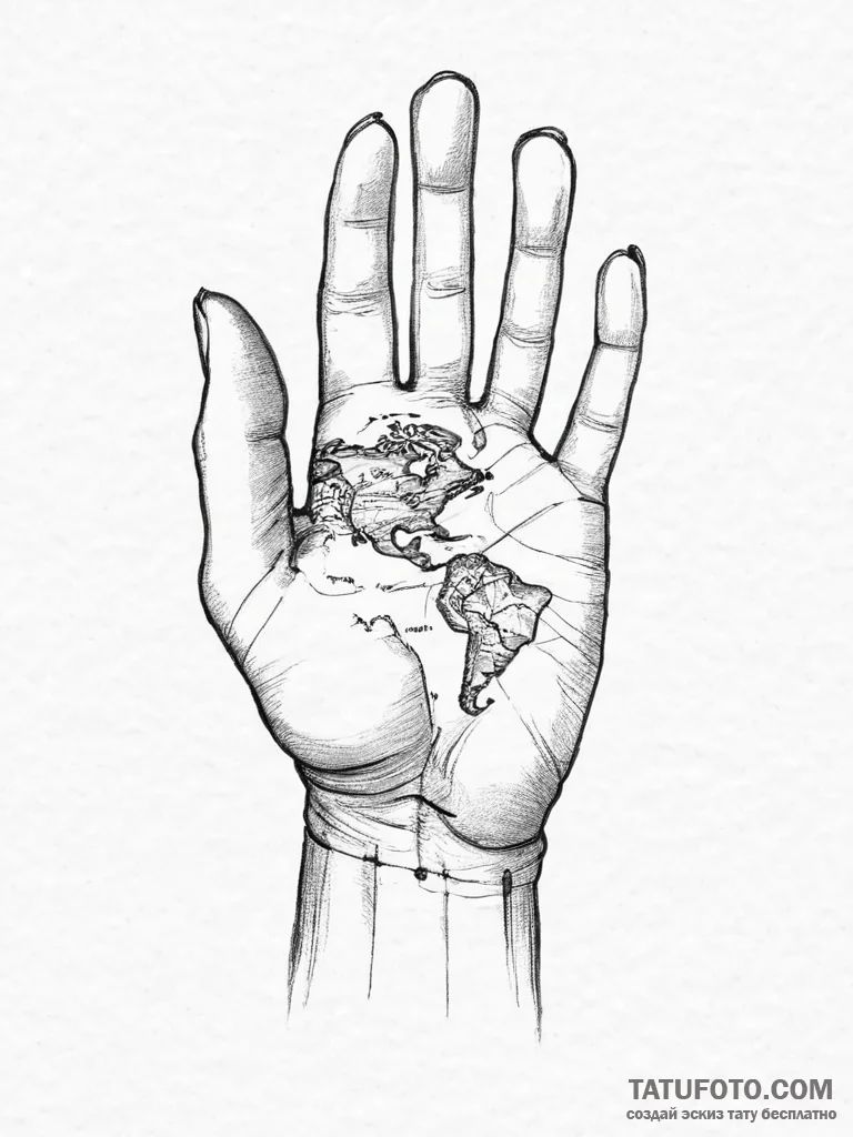Tattoo sketch hands with a map, tattoo drawin... - эскиз тату (№1755983240_0, 23.08.2025 21:07) — Tatufoto.com