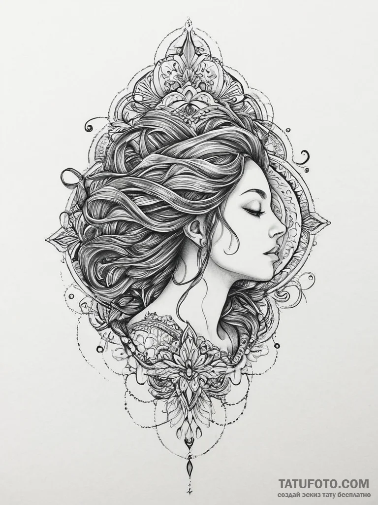 Tattoo sketch siren tattoo, ink illustration... - эскиз тату (№1755983436_0, 23.08.2025 21:10) — Tatufoto.com