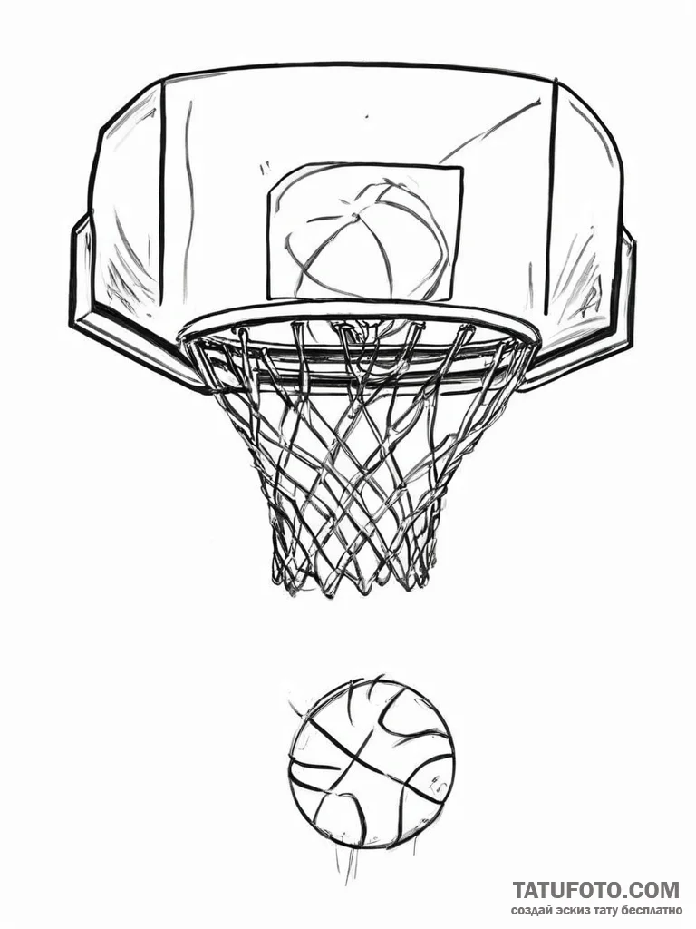 Tattoo sketch basketball with a backboard - эскиз тату (№1755988589_0, 23.08.2025 22:36) — Tatufoto.com