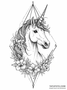 Tattoo sketch единорог с цветами, tattoo draw... - эскиз тату (№1755989572_0, 23.08.2025 22:52) — Tatufoto.com