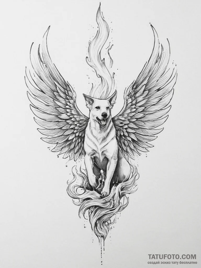 Tattoo sketch simargl, the winged dog, with f... - эскиз тату (№1755989972_0, 23.08.2025 22:59) — Tatufoto.com