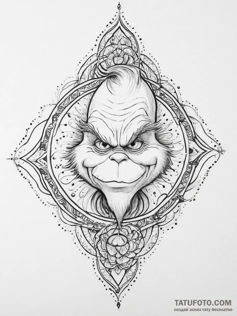 Tattoo sketch the grinch with a tail, ink ill... - эскиз тату (№1755995968_0, 24.08.2025 00:39) — Tatufoto.com