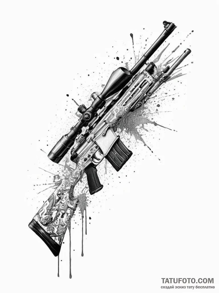 Tattoo sketch узор в виде снайперской винтовк... - эскиз тату (№1755997161_0, 24.08.2025 00:59) — Tatufoto.com