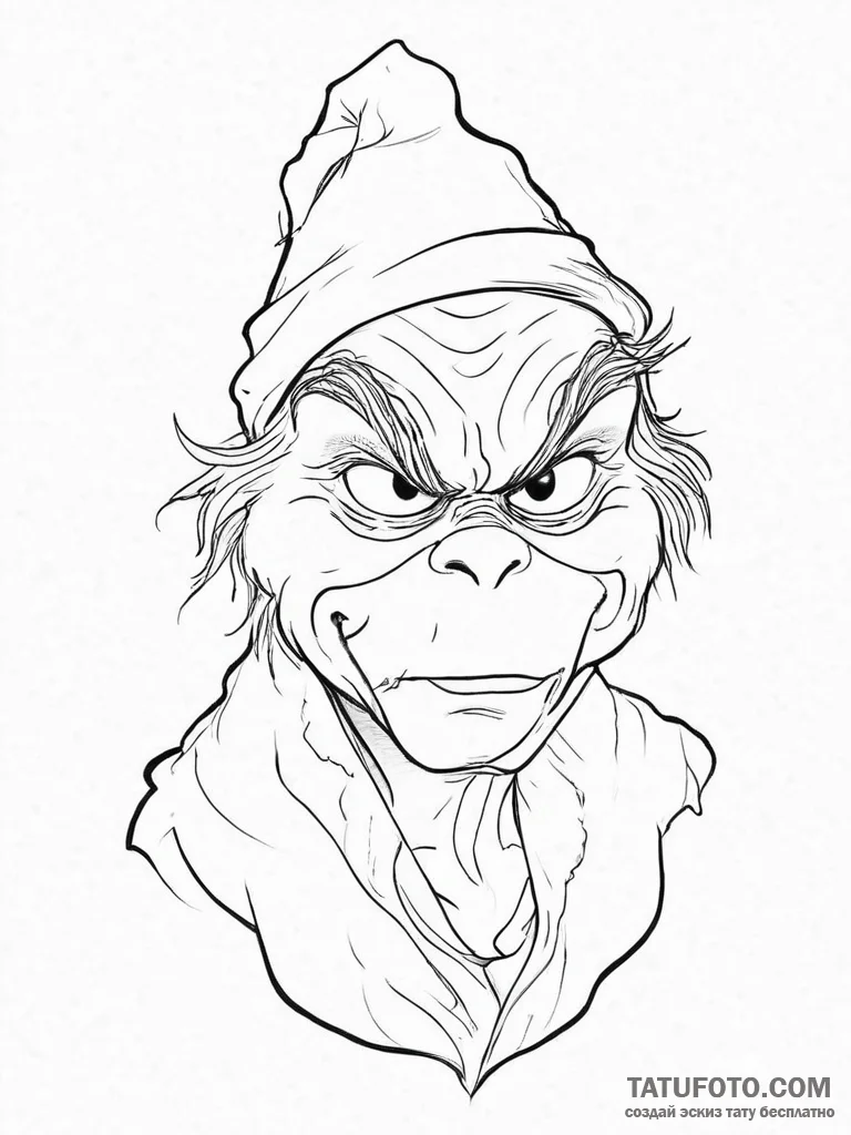 Tattoo sketch the grinch with a scale, artist... - эскиз тату (№1755997758_0, 24.08.2025 01:09) — Tatufoto.com