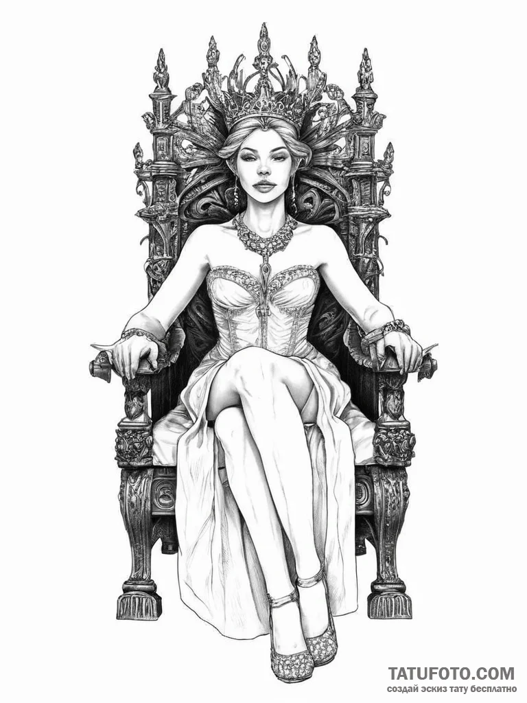 Tattoo sketch queen on throne - эскиз тату (№1755998355_0, 24.08.2025 01:19) — Tatufoto.com
