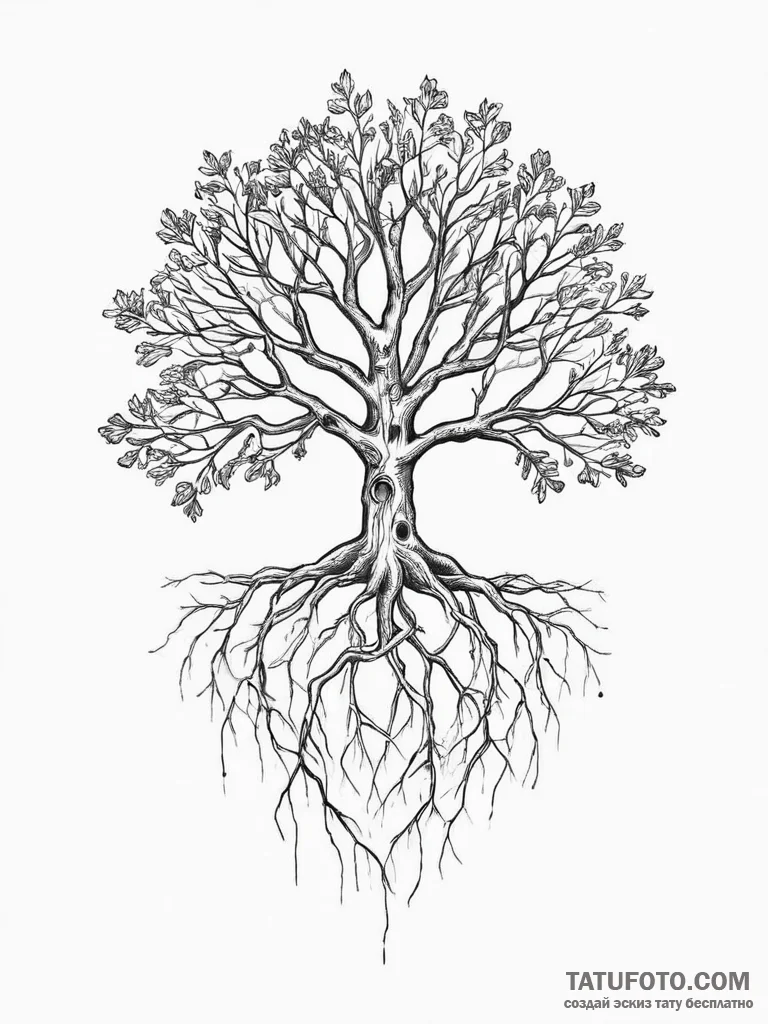 Tattoo sketch oak tree with roots, concept ar... - эскиз тату (№1756000165_0, 24.08.2025 01:49) — Tatufoto.com
