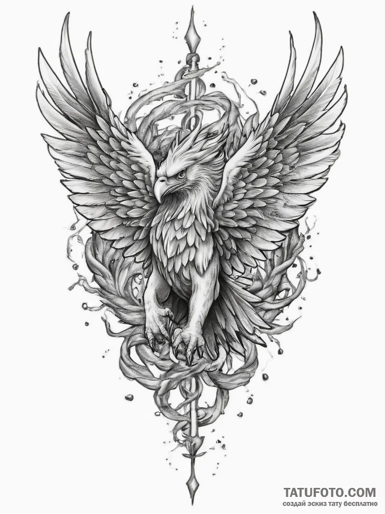 Tattoo sketch griffin landing, tattoo flash s... - эскиз тату (№1756000368_0, 24.08.2025 01:52) — Tatufoto.com