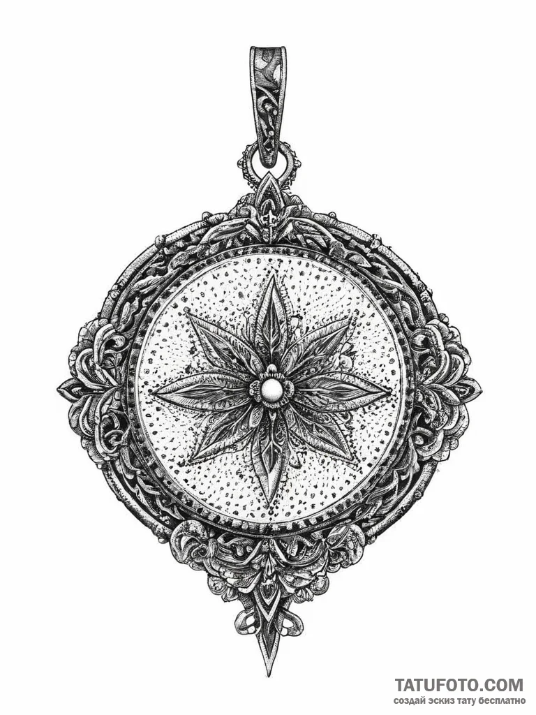 Tattoo sketch locket with engraving, ink illu... - эскиз тату (№1756003019_0, 24.08.2025 02:36) — Tatufoto.com