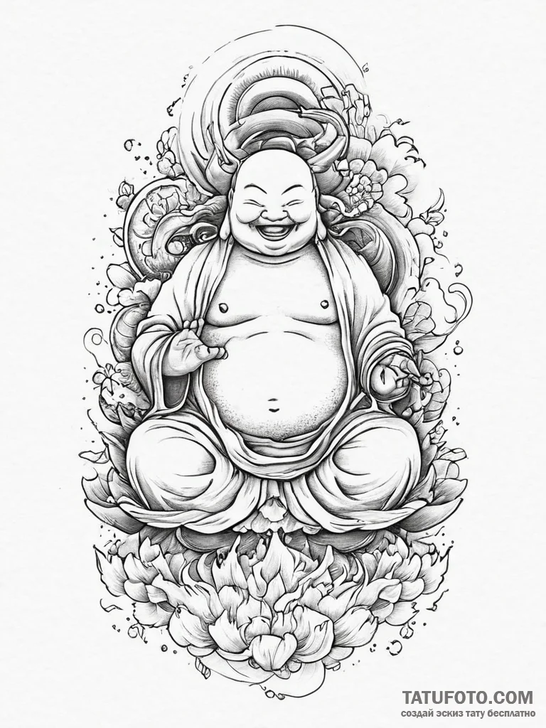 Tattoo sketch laughing buddha, tattoo drawing... - эскиз тату (№1756003214_0, 24.08.2025 02:40) — Tatufoto.com