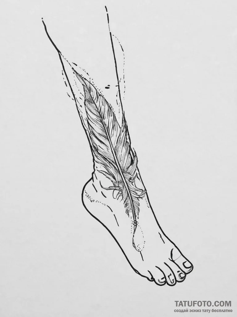 Tattoo sketch feather on foot, artistic tatto... - эскиз тату (№1756003617_0, 24.08.2025 02:46) — Tatufoto.com