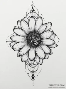 Tattoo sketch daisy with a bee, tattoo drawin... - эскиз тату (№1756005035_0, 24.08.2025 03:10) — Tatufoto.com