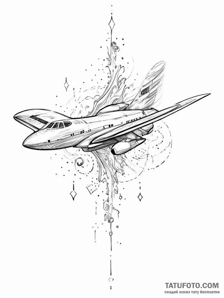 Tattoo sketch cosmic plane - эскиз тату (№1756005642_0, 24.08.2025 03:20) — Tatufoto.com