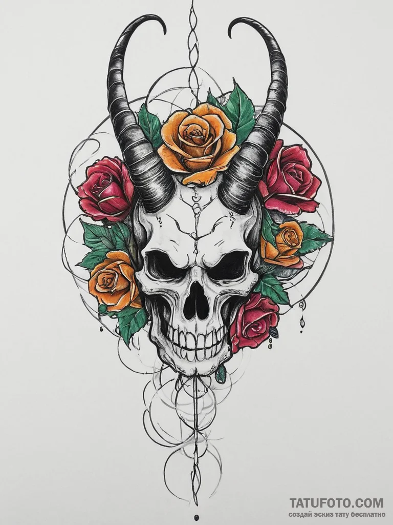 Tattoo sketch tiefling horns, artistic tattoo... - эскиз тату (№1756006243_0, 24.08.2025 03:30) — Tatufoto.com
