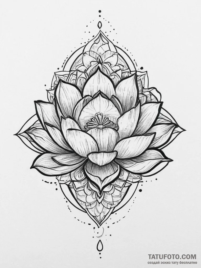 Tattoo sketch sesen (lotus flower) with a sun... - эскиз тату (№1756008046_0, 24.08.2025 04:00) — Tatufoto.com