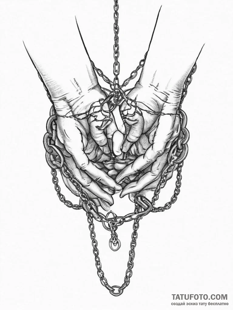 Tattoo sketch hands with a chain, ink illustr... - эскиз тату (№1756008854_0, 24.08.2025 04:14) — Tatufoto.com