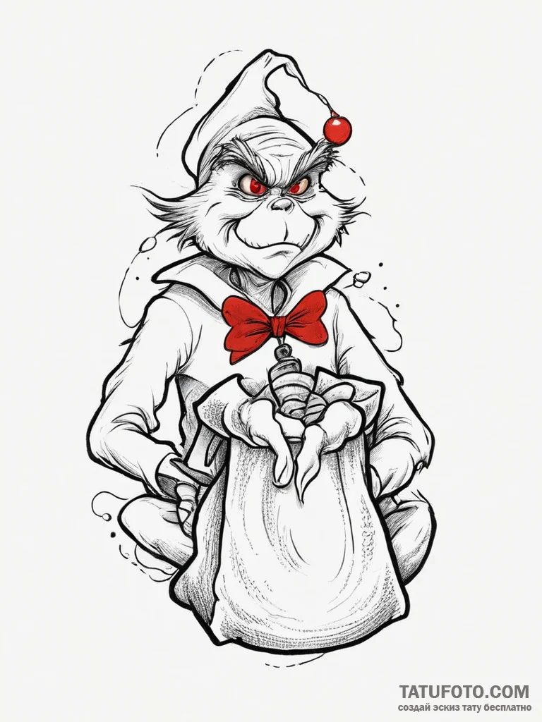 Tattoo sketch the grinch with a sack, tattoo... - эскиз тату (№1756010254_0, 24.08.2025 04:37) — Tatufoto.com