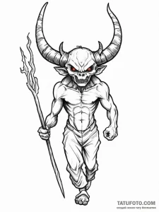 Tattoo sketch demon with a pitchfork - эскиз тату (№1756011065_0, 24.08.2025 04:51) — Tatufoto.com