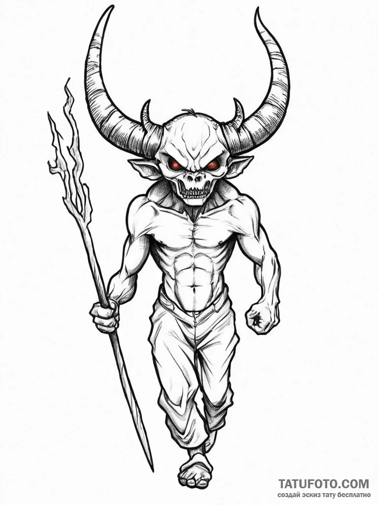 Tattoo sketch demon with a pitchfork - эскиз тату (№1756011065_0, 24.08.2025 04:51) — Tatufoto.com