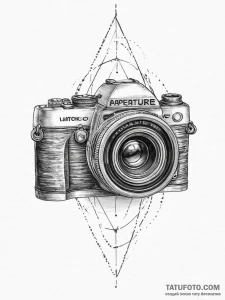 Tattoo sketch photographer camera lens with a... - эскиз тату (№1756011461_0, 24.08.2025 04:57) — Tatufoto.com