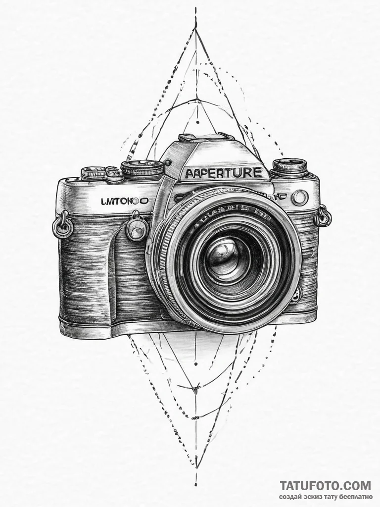 Tattoo sketch photographer camera lens with a... - эскиз тату (№1756011461_0, 24.08.2025 04:57) — Tatufoto.com