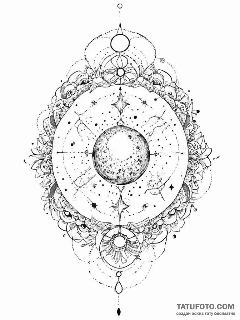 Tattoo sketch cosmic past - эскиз тату (№1756012669_0, 24.08.2025 05:17) — Tatufoto.com