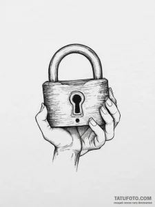 Tattoo hands with a lock, ink illustration fo... - эскиз тату (№1756013471_0, 24.08.2025 05:31) — Tatufoto.com