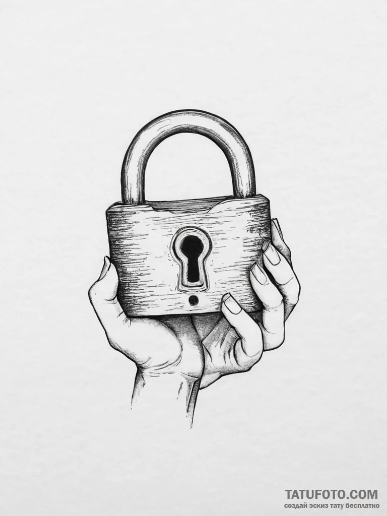 Tattoo hands with a lock, ink illustration fo... - эскиз тату (№1756013471_0, 24.08.2025 05:31) — Tatufoto.com