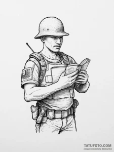 Tattoo sketch soldier with a book, tattoo dra... - эскиз тату (№1756013667_0, 24.08.2025 05:34) — Tatufoto.com