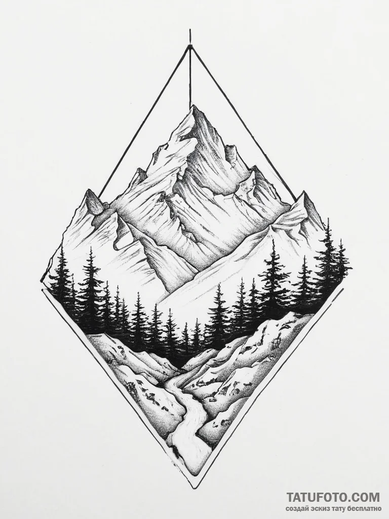 Tattoo sketch mountain - эскиз тату (№1756014681_0, 24.08.2025 05:51) — Tatufoto.com
