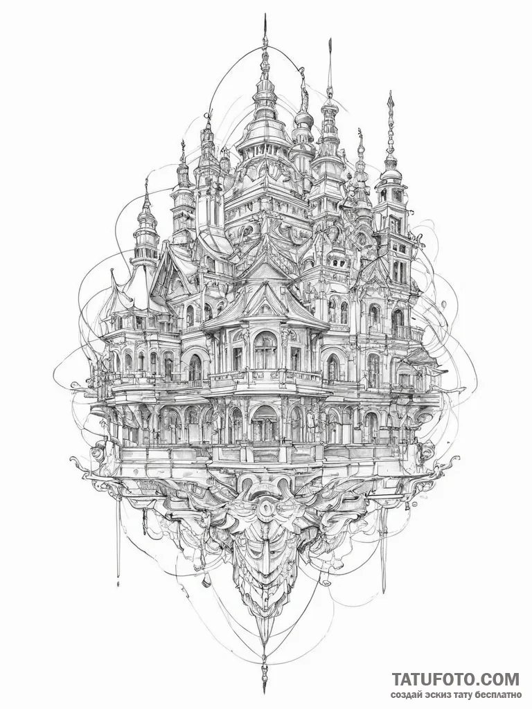 Tattoo sketch архитектурный лайнворк - эскиз тату (№1756014883_0, 24.08.2025 05:54) — Tatufoto.com