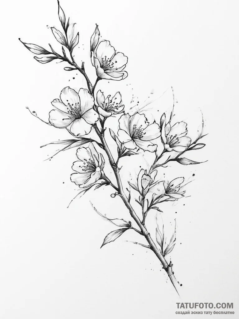 Tattoo sketch cherry blossom branch - эскиз тату (№1756017122_0, 24.08.2025 06:32) — Tatufoto.com