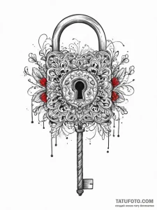 Tattoo sketch key with a lock, concept art fo... - эскиз тату (№1756017717_0, 24.08.2025 06:41) — Tatufoto.com