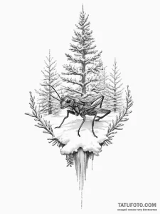 Tattoo sketch snowy tree cricket - эскиз тату (№1756018527_0, 24.08.2025 06:55) — Tatufoto.com