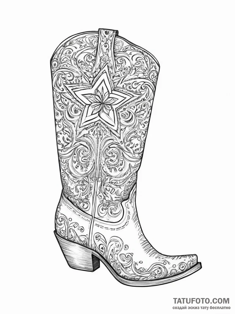 Tattoo sketch cowboy boot with a star, tattoo... - эскиз тату (№1756018727_0, 24.08.2025 06:58) — Tatufoto.com