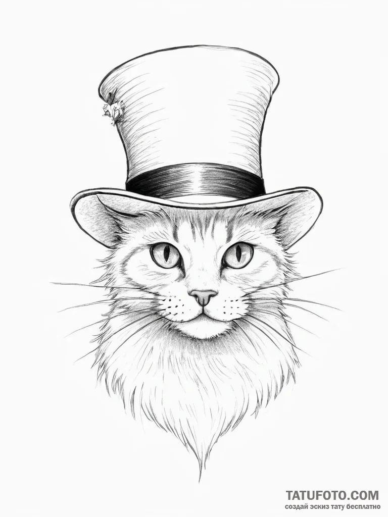 Tattoo sketch the cat in the hat hat - эскиз тату (№1756019738_0, 24.08.2025 07:15) — Tatufoto.com
