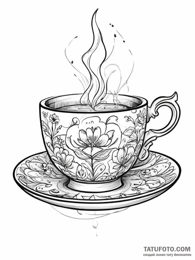 Tattoo sketch teacup tattoo, tattoo flash she... - эскиз тату (№1756020536_0, 24.08.2025 07:28) — Tatufoto.com