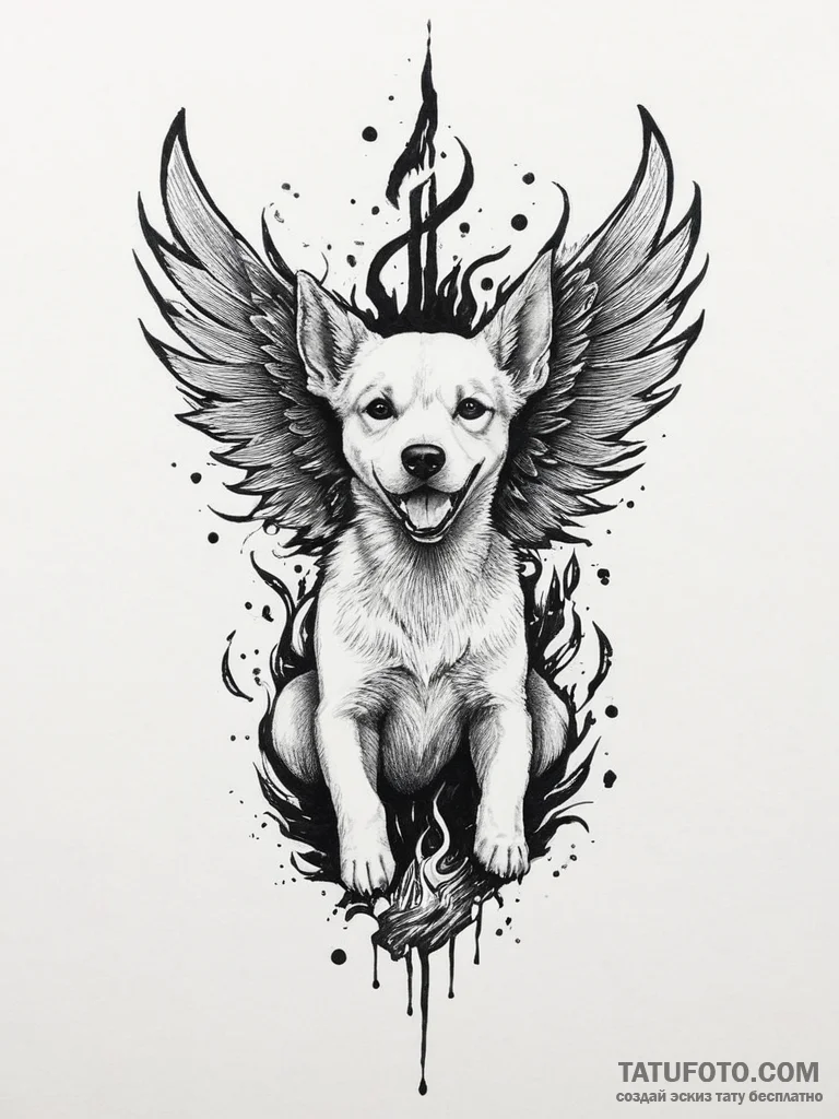 Tattoo sketch simargl, the winged dog, with f... - эскиз тату (№1756020933_0, 24.08.2025 07:35) — Tatufoto.com