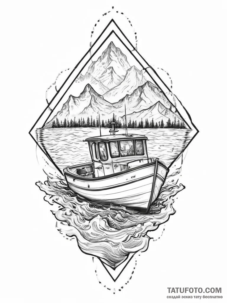 Tattoo sketch water with a boat, tattoo drawi... - эскиз тату (№1756025342_0, 24.08.2025 08:49) — Tatufoto.com