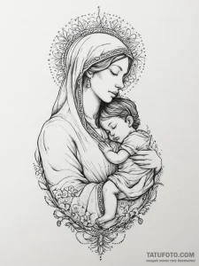 Tattoo sketch mary with child, ink illustrati... - эскиз тату (№1756026142_0, 24.08.2025 09:02) — Tatufoto.com
