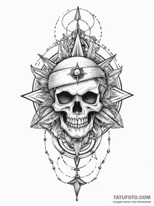 Tattoo sketch череп с розой ветров, tattoo sk... - эскиз тату (№1756026545_0, 24.08.2025 09:09) — Tatufoto.com