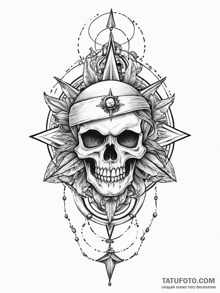 Tattoo sketch череп с розой ветров, tattoo sk... - эскиз тату (№1756026545_0, 24.08.2025 09:09) — Tatufoto.com