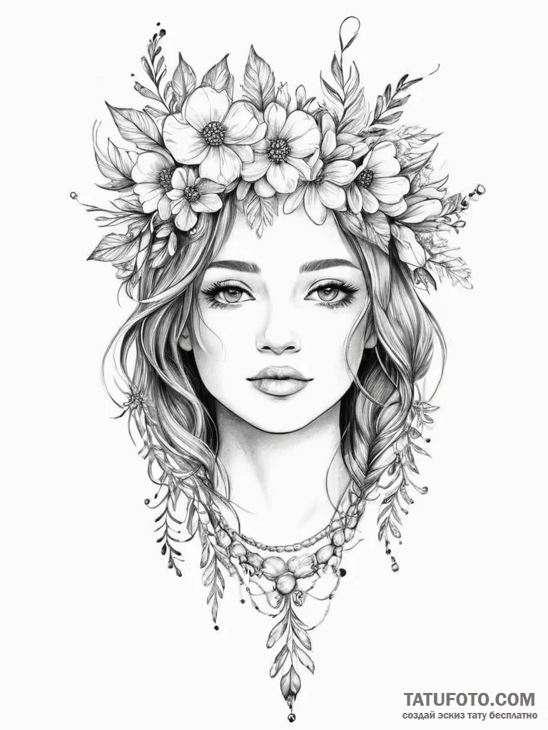 Tattoo sketch flower crown tattoo - эскиз тату (№1756026939_0, 24.08.2025 09:15) — Tatufoto.com
