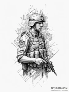 Tattoo sketch soldier with a map, concept art... - эскиз тату (№1756027537_0, 24.08.2025 09:25) — Tatufoto.com