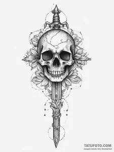 Tattoo sketch узор в виде черепа с кинжалом,... - эскиз тату (№1756028550_0, 24.08.2025 09:42) — Tatufoto.com