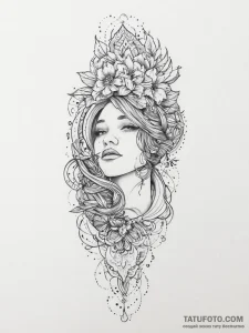 Tattoo sketch divine representation, artistic... - эскиз тату (№1756028947_0, 24.08.2025 09:49) — Tatufoto.com