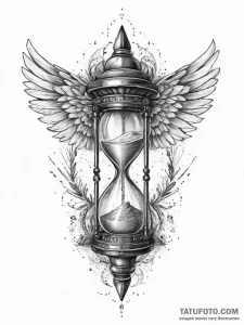 Tattoo sketch an hourglass with wings, ink il... - эскиз тату (№1756029948_0, 24.08.2025 10:05) — Tatufoto.com