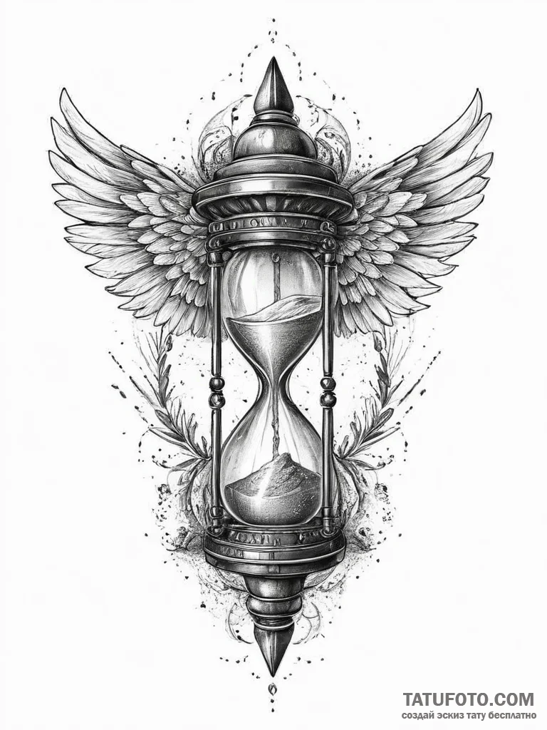 Tattoo sketch an hourglass with wings, ink il... - эскиз тату (№1756029948_0, 24.08.2025 10:05) — Tatufoto.com