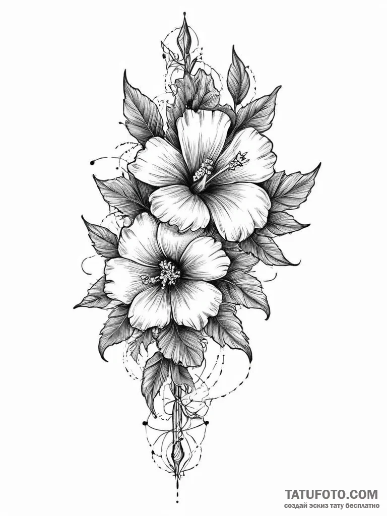 Tattoo sketch hollyhock flower, tattoo line a... - эскиз тату (№1756030544_0, 24.08.2025 10:15) — Tatufoto.com