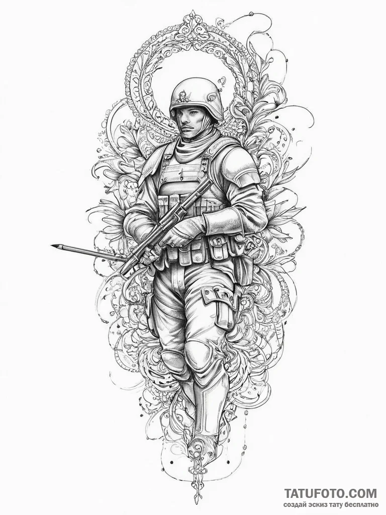 Tattoo sketch soldier with a pencil, tattoo d... - эскиз тату (№1756031362_0, 24.08.2025 10:29) — Tatufoto.com