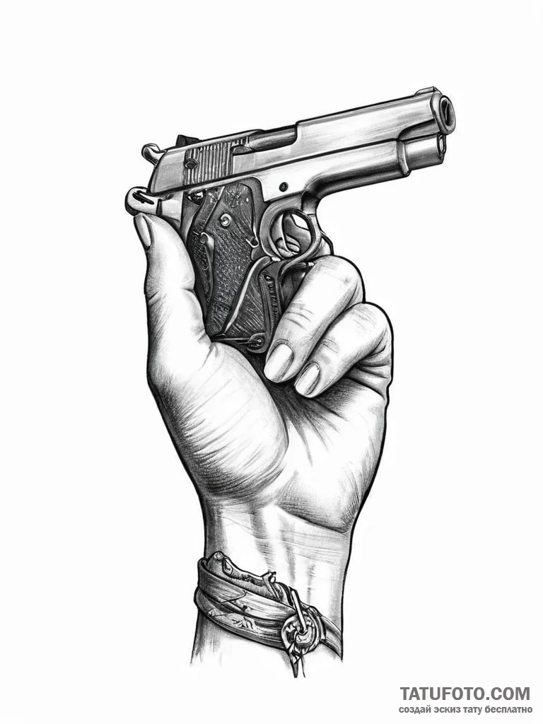 Tattoo sketch hands with a gun - эскиз тату (№1756031557_0, 24.08.2025 10:32) — Tatufoto.com